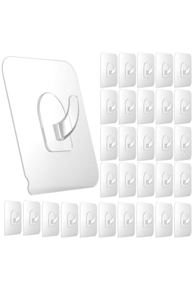BIGTHREE Self Adhesive Hook, 30 Pack Adhesive Hooks Heavy Duty Wall Hooks, Clear Seamless Hooks Reusable Wall Hook, Waterproof and Oilproof Removable, for Home Kitchen Bathroom Office Use