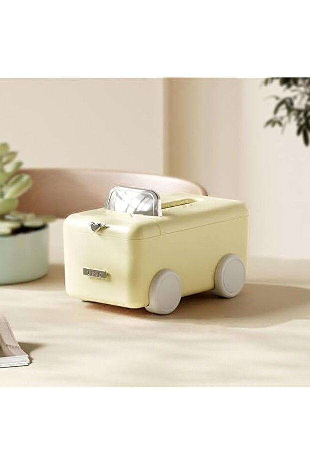 Car creative tissue box living room pumping paper box Home coffee table restaurant multi-functional decoration desktop remote control storage (Creamy yellow)