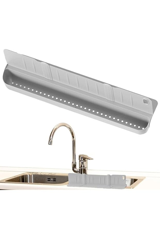 Excefore Kitchen Sink Splash Guard, 2 in 1 Baffle Design Sink Backsplash Guard, Non Slip Edge Drainage Guard, Easy Installation Splash Proof Guard, Countertop Splash Guard for Kitchen Home(Gray)