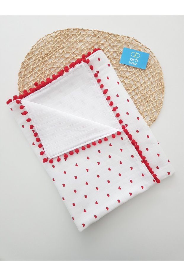 Heart Double Layer Muslin Cover Blanket | 100% Cotton Muslin Cloth | Baby Swaddle, Nursing Cover