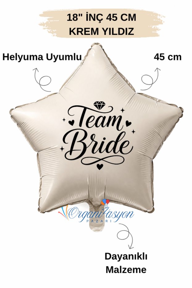 18 Inch Cream Star Foil Balloon |   Bride Team Printed |   Helyuma Compatible Bachelor Party Balloon