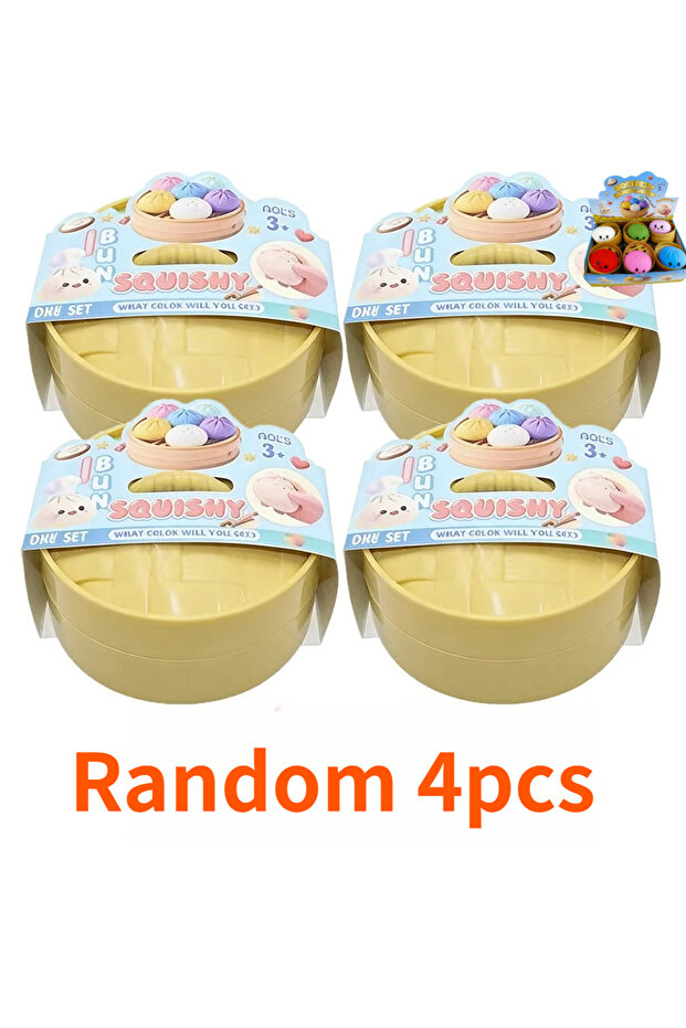Random 4pcs Rainbow Color Dumplings Blind Box Squishy Toy with Steamer Slow Rising Stress Relief Fid