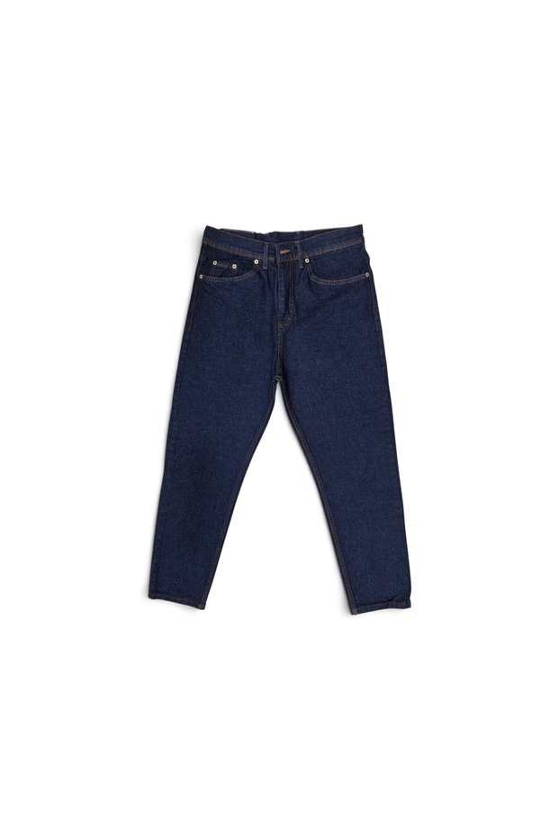 Men's Navy Blue Boyfriend Ankle-Length Jeans