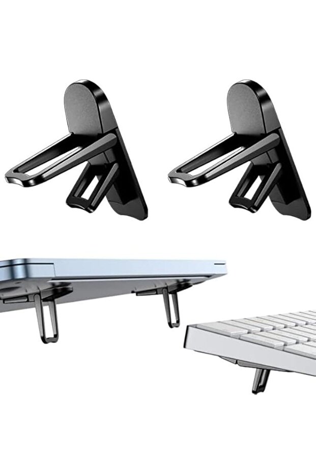 Mini Foldable Laptop Stand, Self-Adhesive Portable Invisible Computer Keyboard Riser, Adjustable Height for for MacBook, Dell, HP and Other 10-17 Inches Laptop, Black, 2PCS