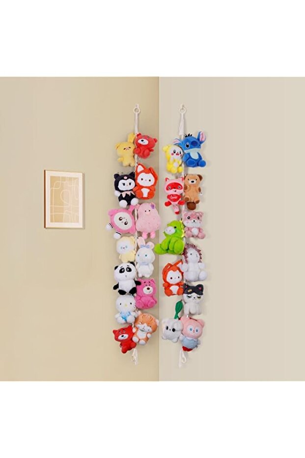 stuffed animals storage with 20 metal clips, boho stuffed animals holder (2)