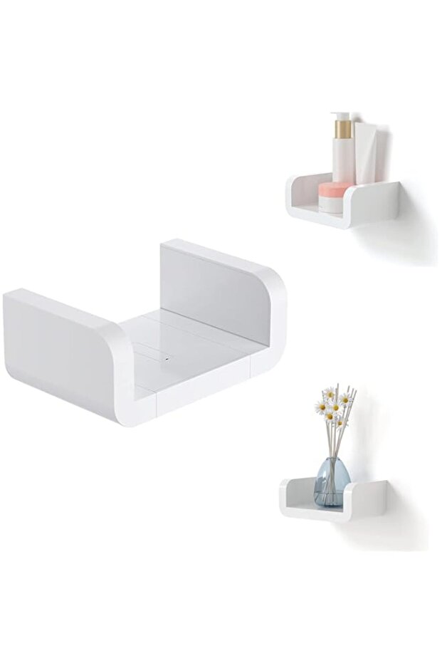 X spring Bathroom Shelf, Plastic Wall Mounted Organizer No Drilling, U Shaped Floating Rack with Suction Cups, Waterproof Rustproof Shower Caddy for Kitchen Toilet Bedroom, Maximize Space