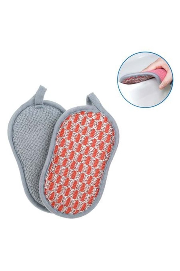 Red Grey Microfiber Sponge & Wire - 2pcs