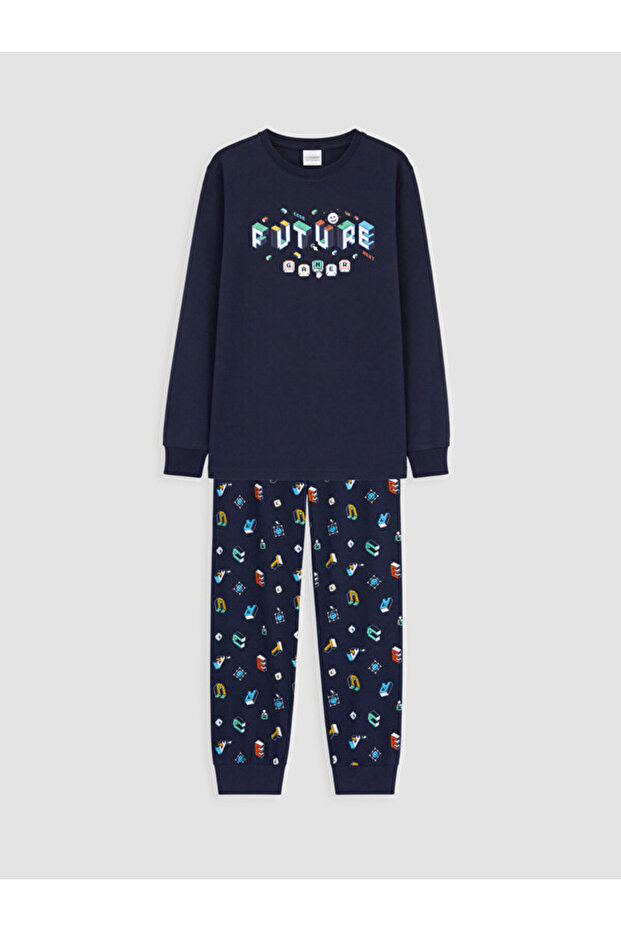 Esvab • Modern & Distinctive Zero Roba Collar Printed Boys' Pajama Set