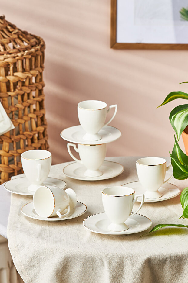 Boyoz Gold Detailed Border Coffee Cup Set for 6 People 85 ml