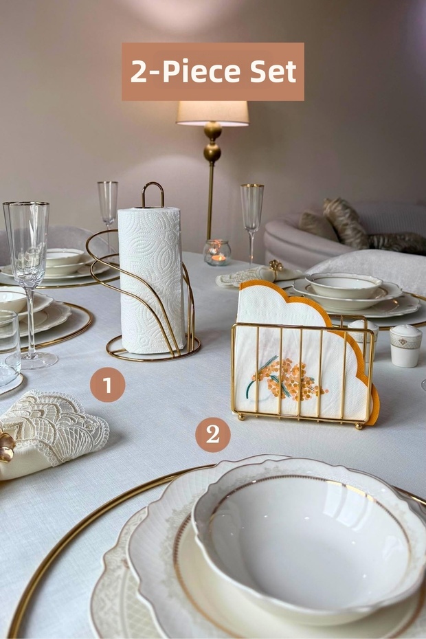 Set of 2 Shiny Gold Swan Napkin Holder Cage Napkin Holder Kitchen Set