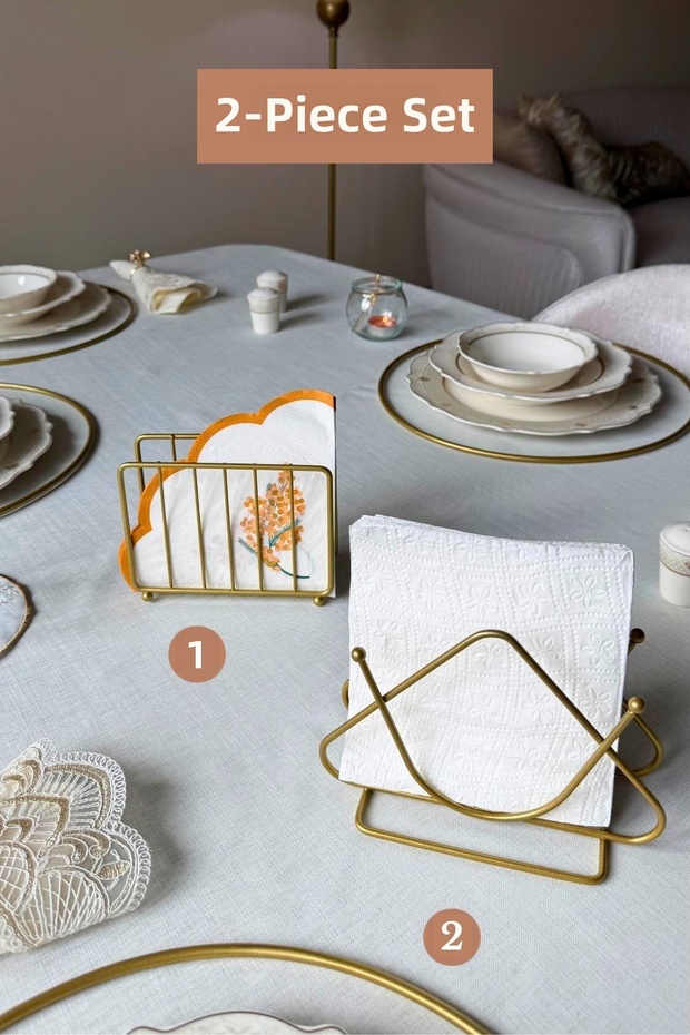 Set of 2 Matte Gold Triangle Napkin Holder Cage Napkin Holder Kitchen Set