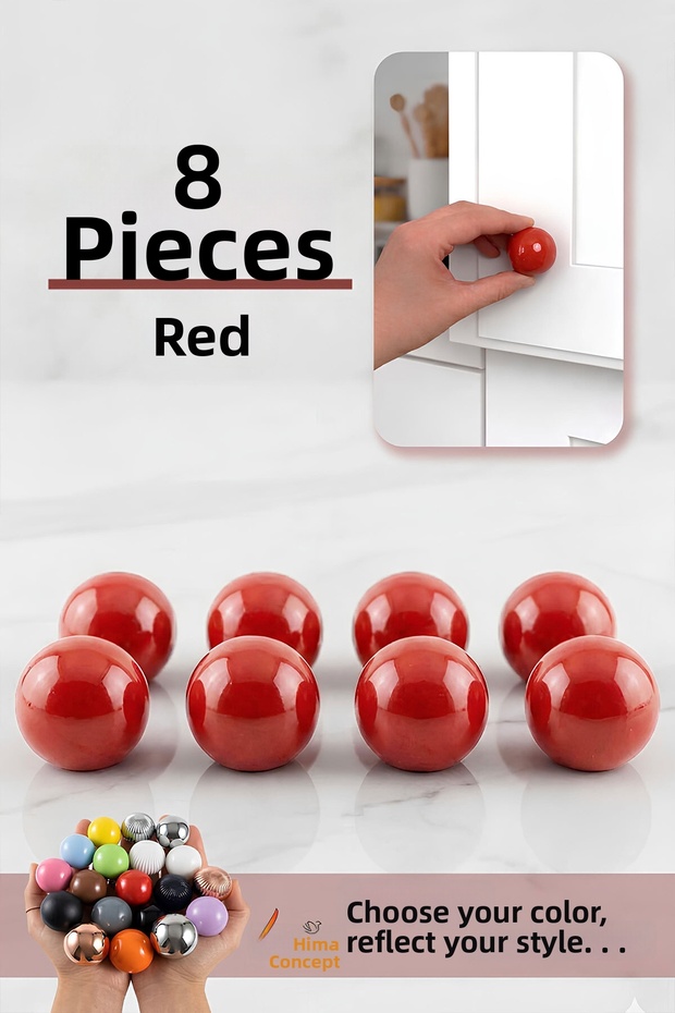 8 Pcs Hard Plastic Knob Round Ball Red Cabinet Furniture Kitchen Cupboard Drawer Handle Knobs