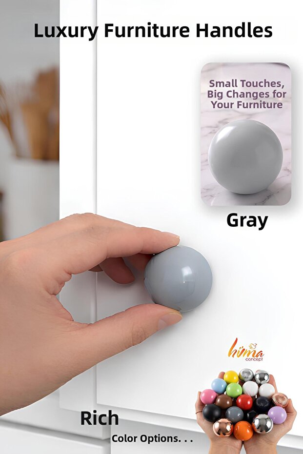 Hard Plastic Button Round Ball Gray Cabinet Furniture Kitchen Cupboard Drawer Handle Knob Handles