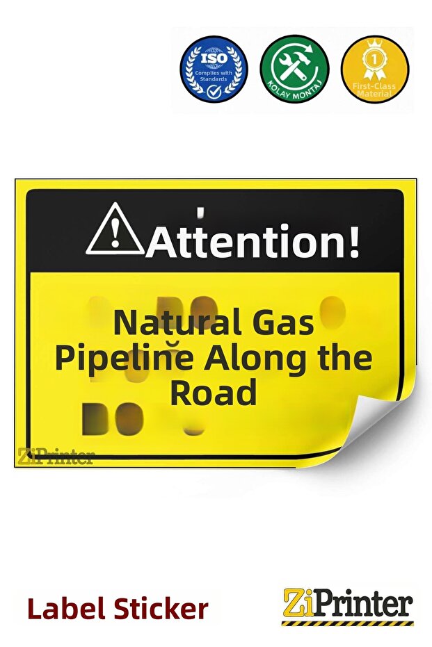 Attention! Natural Gas Pipeline Along the Road Warning Sign Sticker 70X100 cm