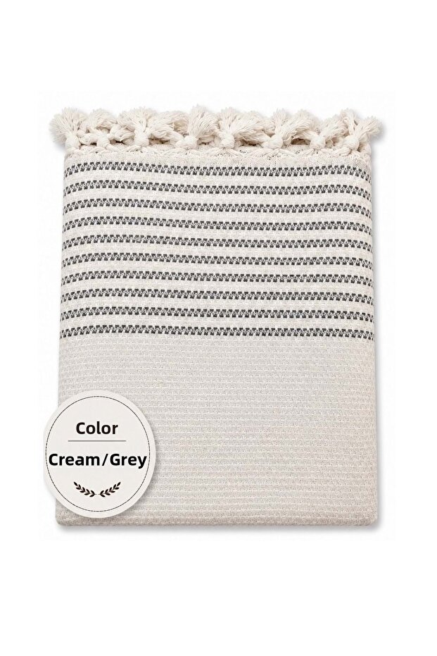 Cotton Non-Slip Wicker Woven Sofa Cover (180X220) - Cream Gray