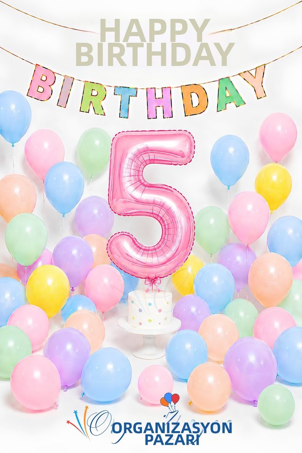 5 Year Birthday Concept Macaron Colors Pink Number Foil Balloon Birthday & Special Day