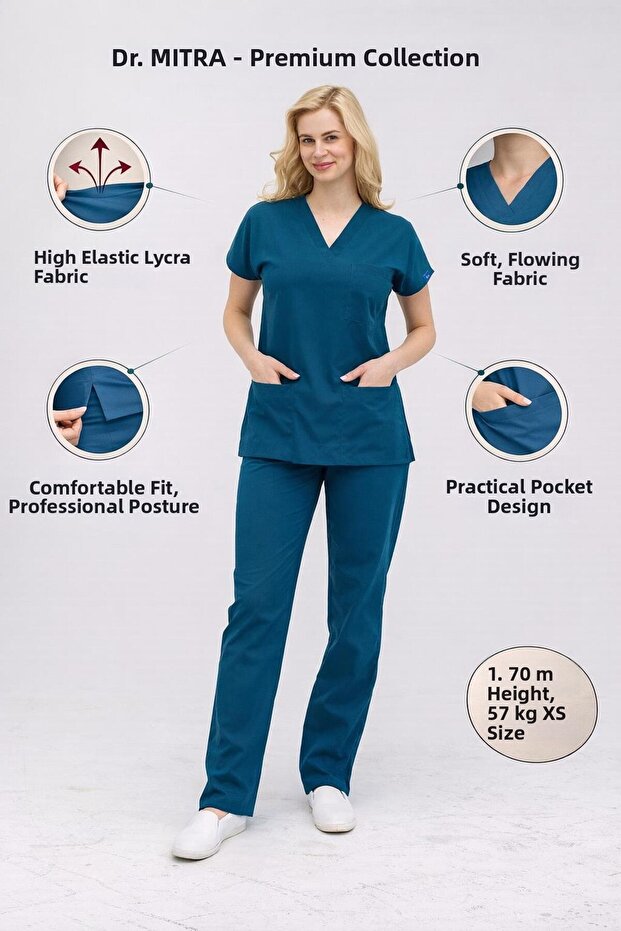 Petrol Green Stretch Fabric Nurse Doctor Uniform Unisex Surgical Set Scrubs Uniform