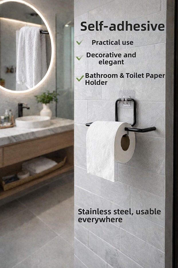 Adhesive Toilet Paper Holder / Toilet Roll Holder – No-Drill Installation, Ergonomic Design