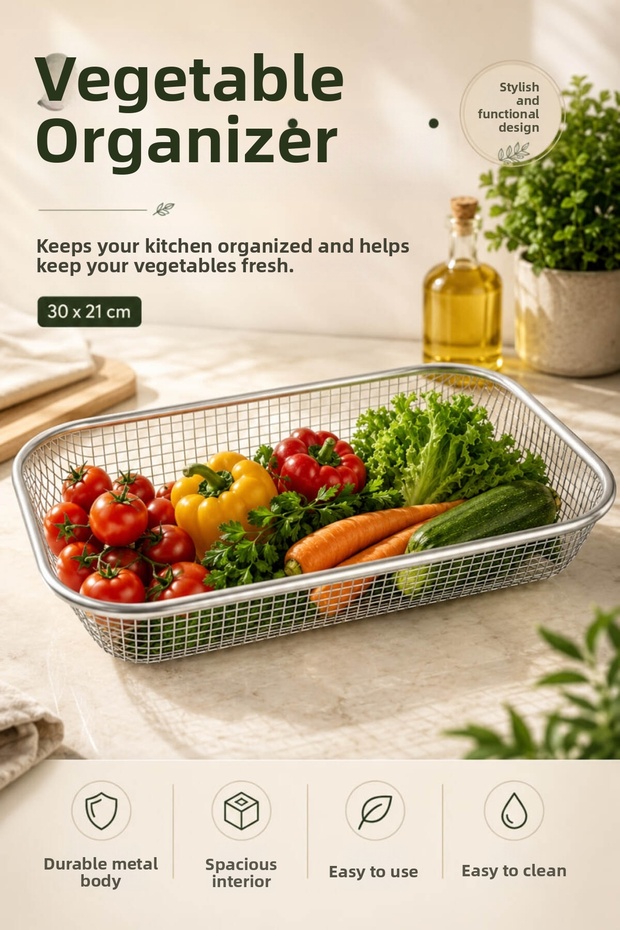 Metal Vegetable and Fruit Organizer 30X21 cm Kitchen Cabinet Organizer Basket