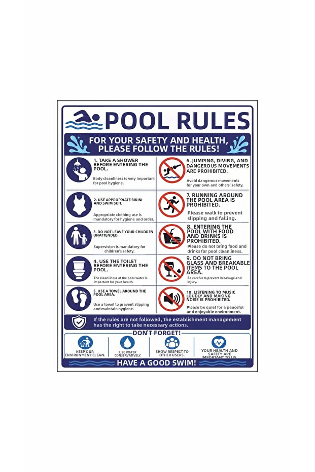 Pool Rules Warning Sign 40X30Cm Size