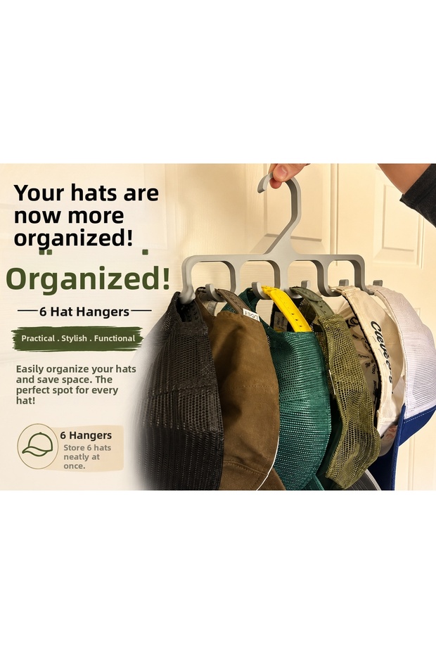 6-Piece Hat Rack Behind Door Hat Organizer Hanger Inside Closet Hat Organizer Space-Saving Hat Holder