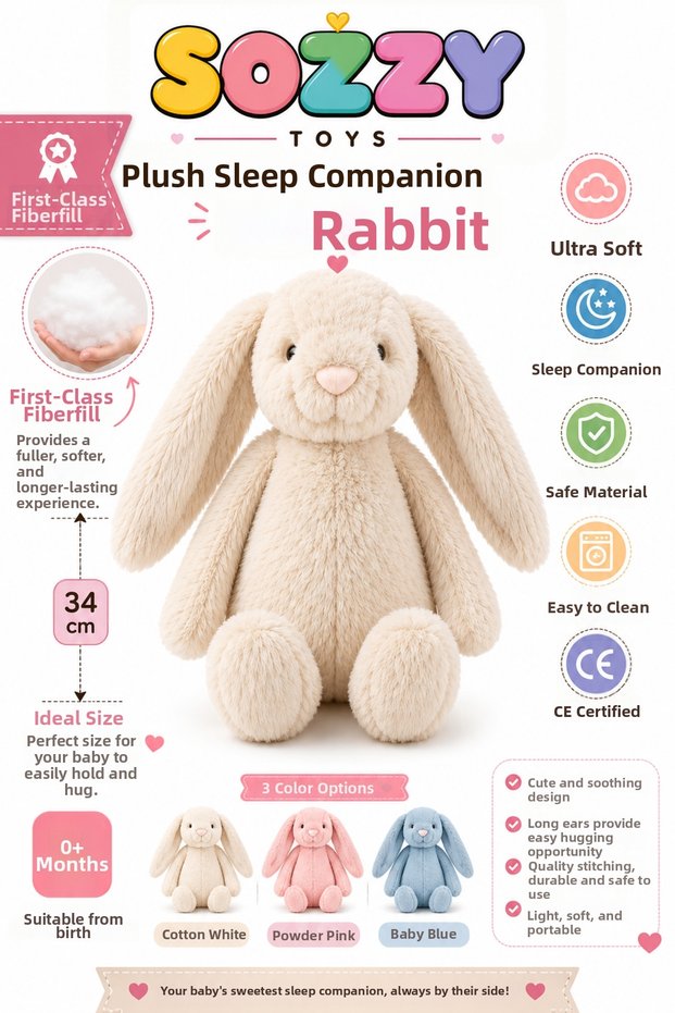 Toys Sleeping Companion Plush Rabbit 34 cm Ultra Soft First-Class Fiber Filled Baby Toy