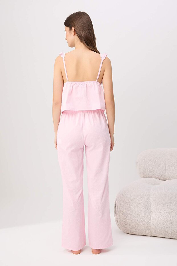 Pembe-Çok Renkli %100 Pamuklu Kesme Ponpon Dokuma Pijama Takımı THMSS26PT00075 - 5