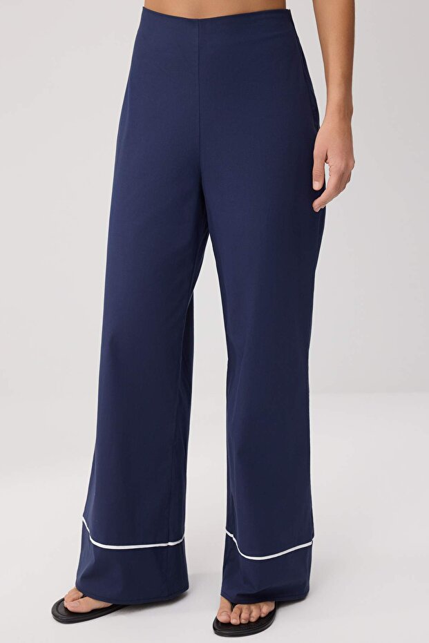 Lacivert Askılı Peplum Bluz Düz Kesim Pantolon Dokuma Alt - Üst Takım TWOSS26AU00138 - 3