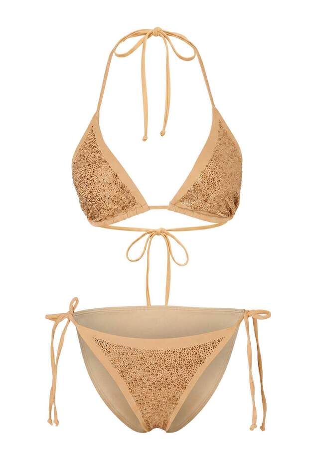 Ten Rengi Taş Baskı Üçgen Kaplı Brazilian Normal Bel Bikini Takımı TBESS24BT00131 - 4
