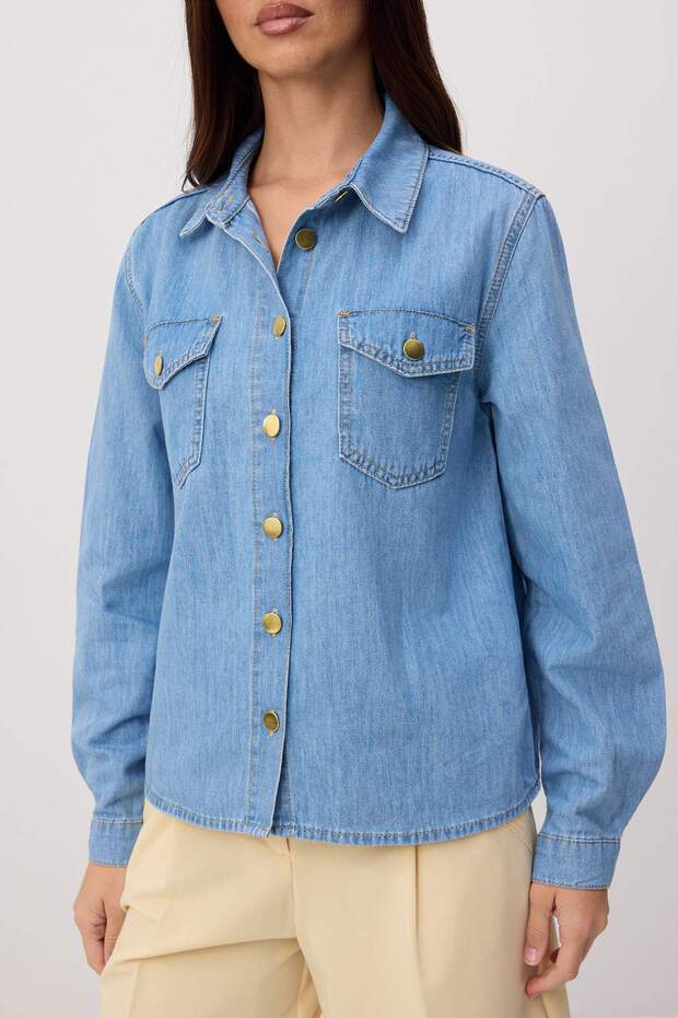 Mavi Düğme Detaylı Basic 100% Pamuk Denim Gömlek TWOSS26GO00004 - 3