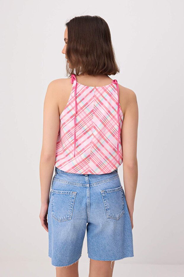 Pembe Geometrik Desen Büzgü Detaylı Dokuma Bluz TWOSS26BZ00771 - 4