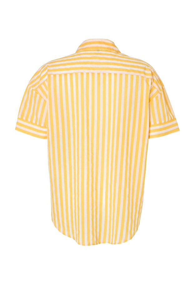 Çizgili Dokuma Oversize 100% Pamuk Plaj Gömlek TBESS26GO00011 - 5