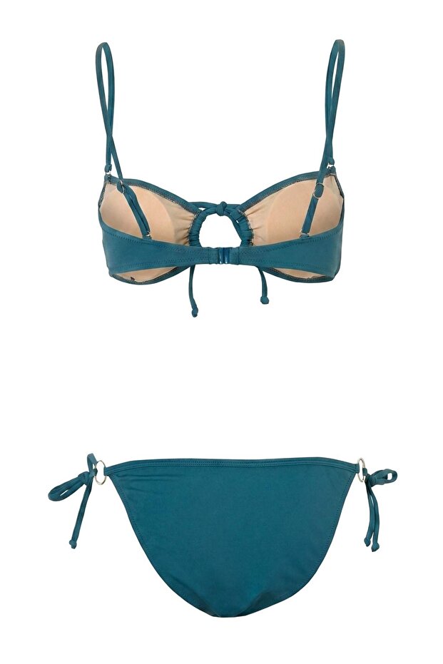 Petrol Straplez Kaplı Aksesuar Detaylı Düşük Bel Regular Bikini Takımı TBESS26BT00158 - 6