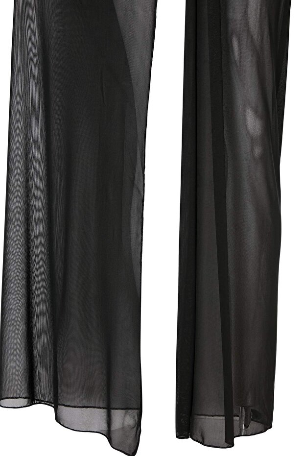Siyah Dokuma Cut Out Detaylı Transparan Plaj Elbisesi TBESS26LE00010 - 5