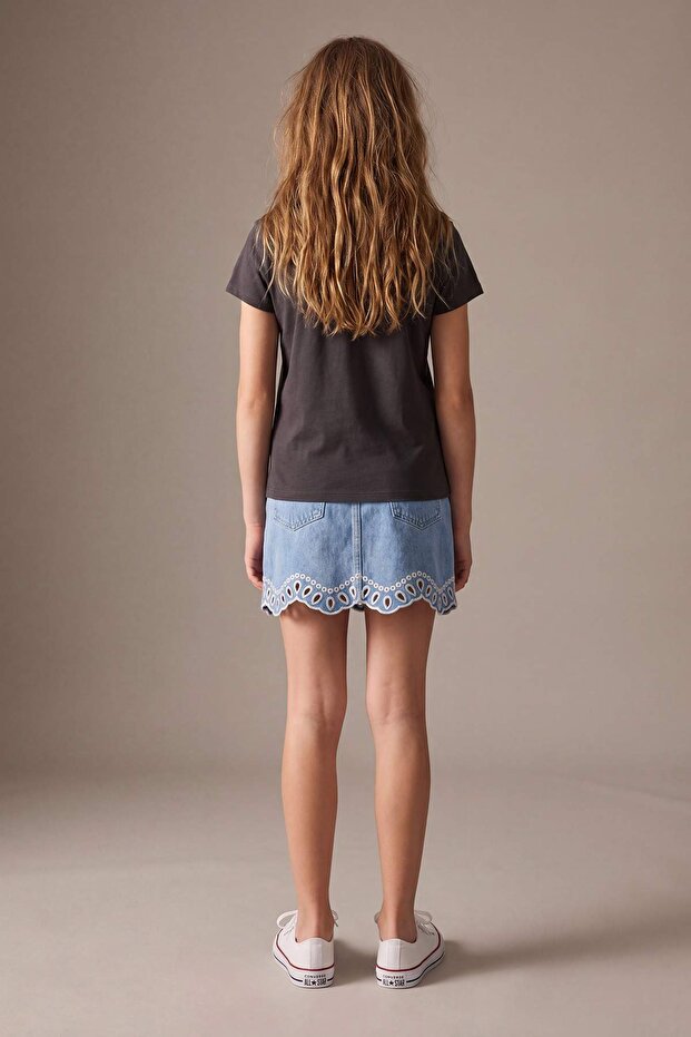 Antrasit %100 Pamuk Bisiklet Yaka Kız Çocuk Örme T-Shirt TKDSS26TS00071 - 4