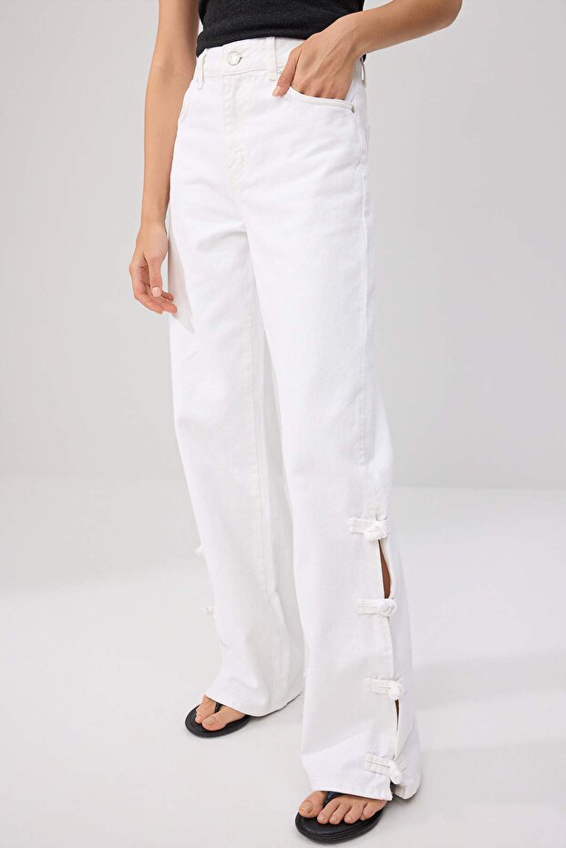 Beyaz Düğme Detaylı Yüksek Bel Wide Leg Jeans TWOSS26JE00356 - 3