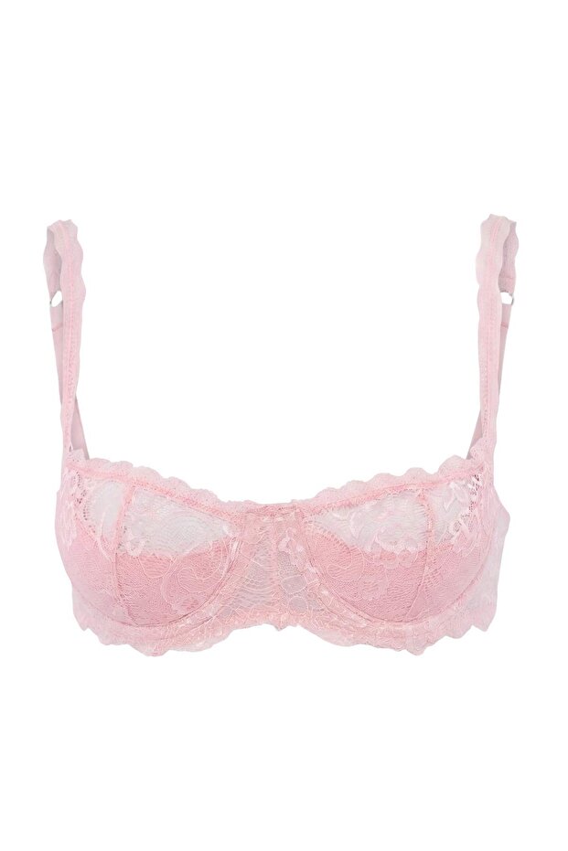 Pembe Tekli Dantel Balenli Ajurlu Sabit Kap Balconette Sütyen THMSS25SU00017 - 7