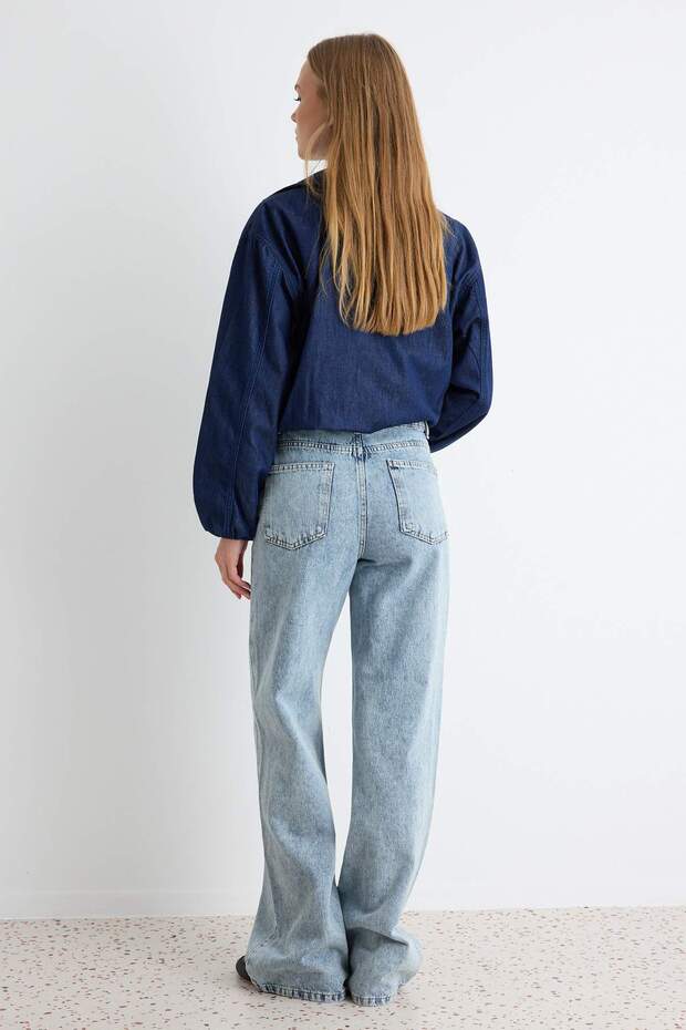 Açık Mavi Yüksek Bel Wide Leg Geniş Paça %100 Pamuk Non-Stretch Jeans TWOAW24JE00074 - 4