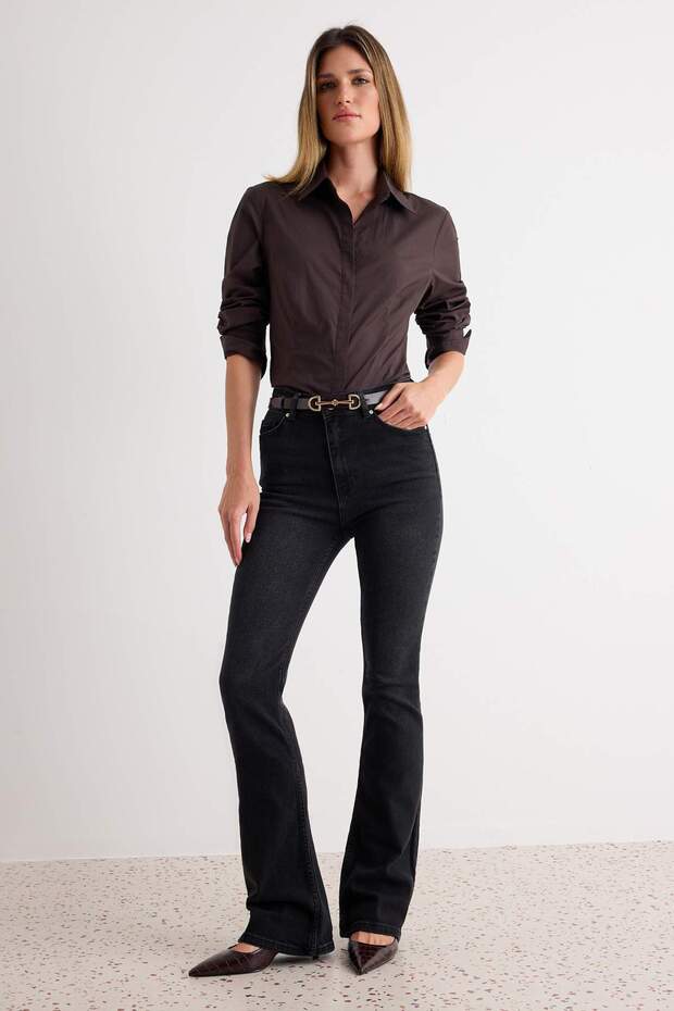 Siyah Yüksek Bel Orta Esnek Flare İspanyol Paça Jeans TWOSS25JE00110 - 1