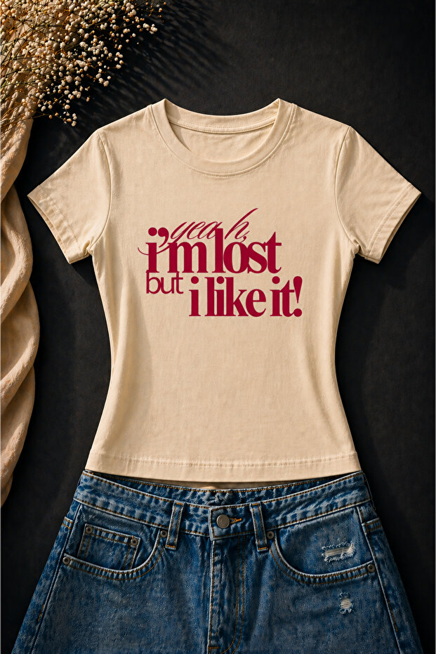 Women's I'M Lost Printed Short Sleeve Lycra Tight Body T-Shirt