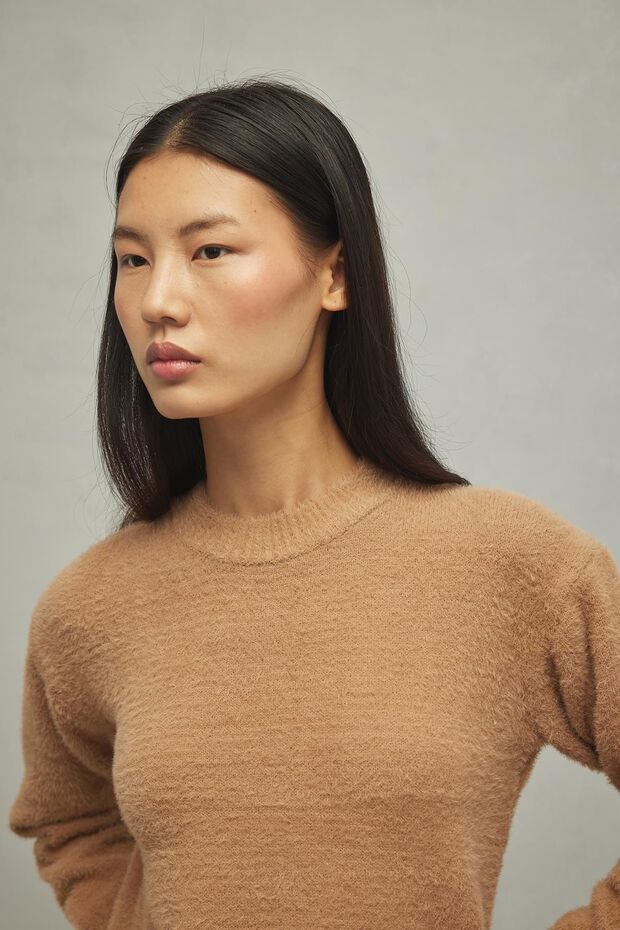 Pulover moale, scurt, camel - 6