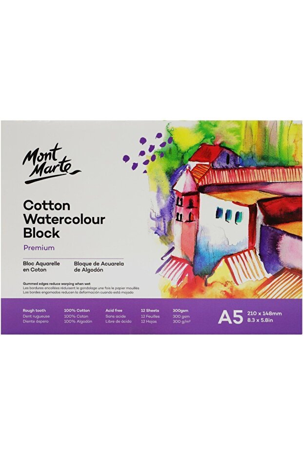 Cotton Watercolor Paper Block Premium 300Gsm A5 12 Sheets