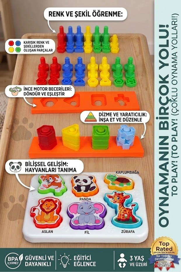 Educational Geometry Shapes Bolt Cheerful Animals Intelligence Developer Set - 1