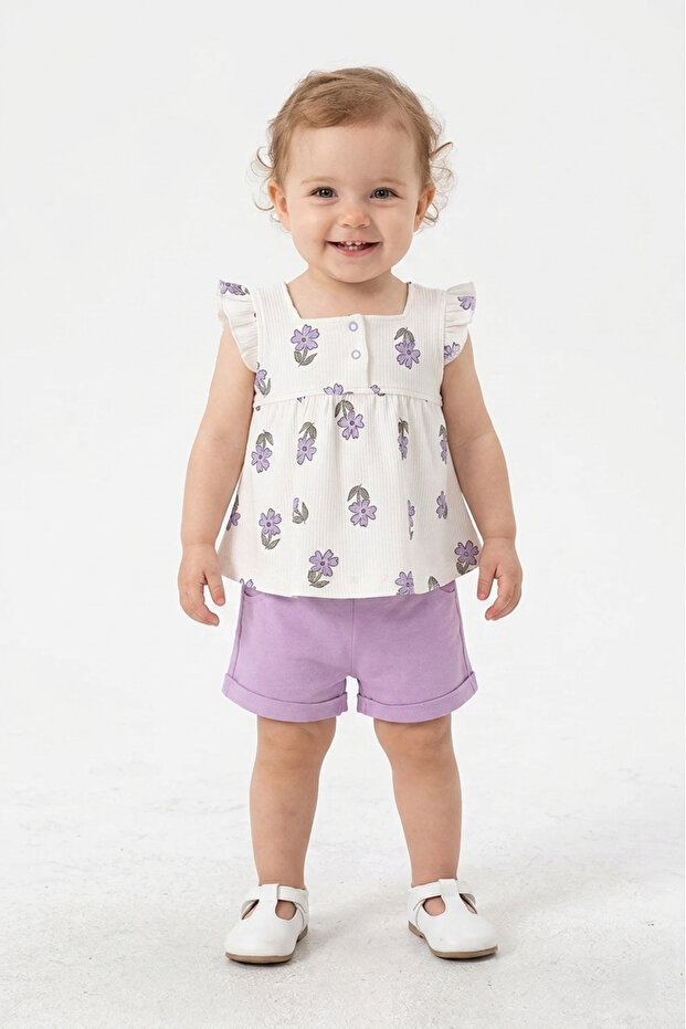 Baby Girl Daisy Printed Shoulder Ruffle 6-9-12-18-24 Months Suit