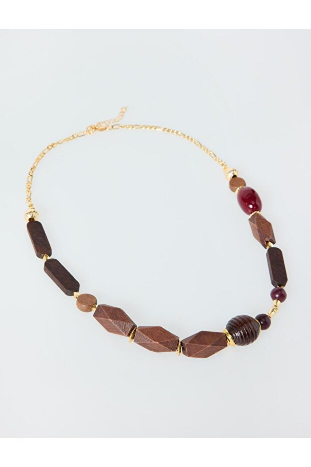Brown Wooden Bead Detailed Adjustable Necklace