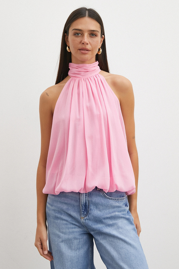 Halter Yaka Drape Bluz