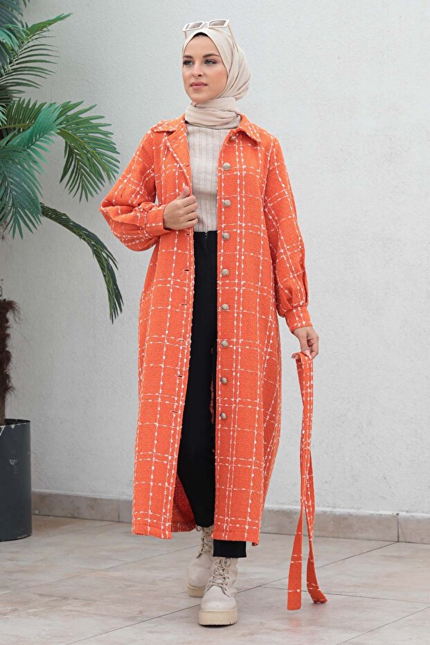 Buttoned Cashmere Coat Orange 19600 - 3