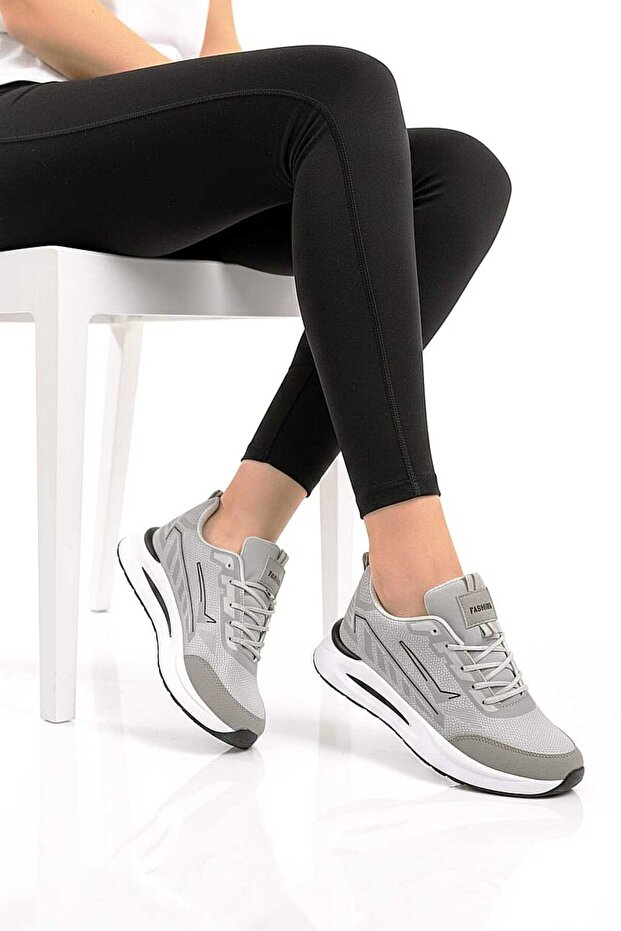 Women's Gray Lace-Up Orthopedic Sneakers Shoes