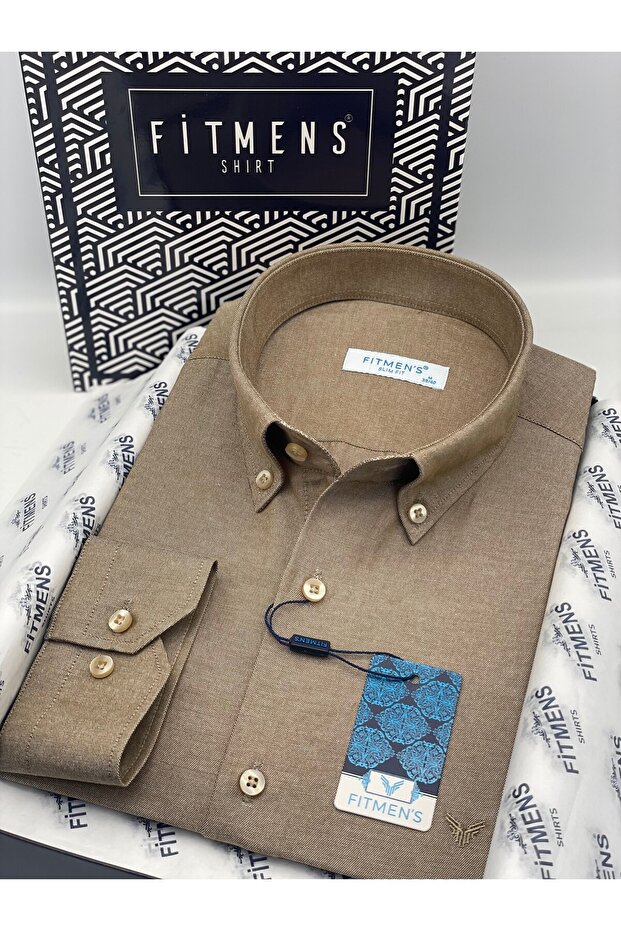 Slim Fit Long Sleeve Cotton Gift Boxed Easy-Iron Men's Shirt Fs-002225 - Brown