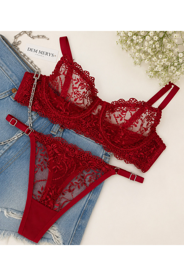 مجموعة حمالة الصدر Underwire الحمراء